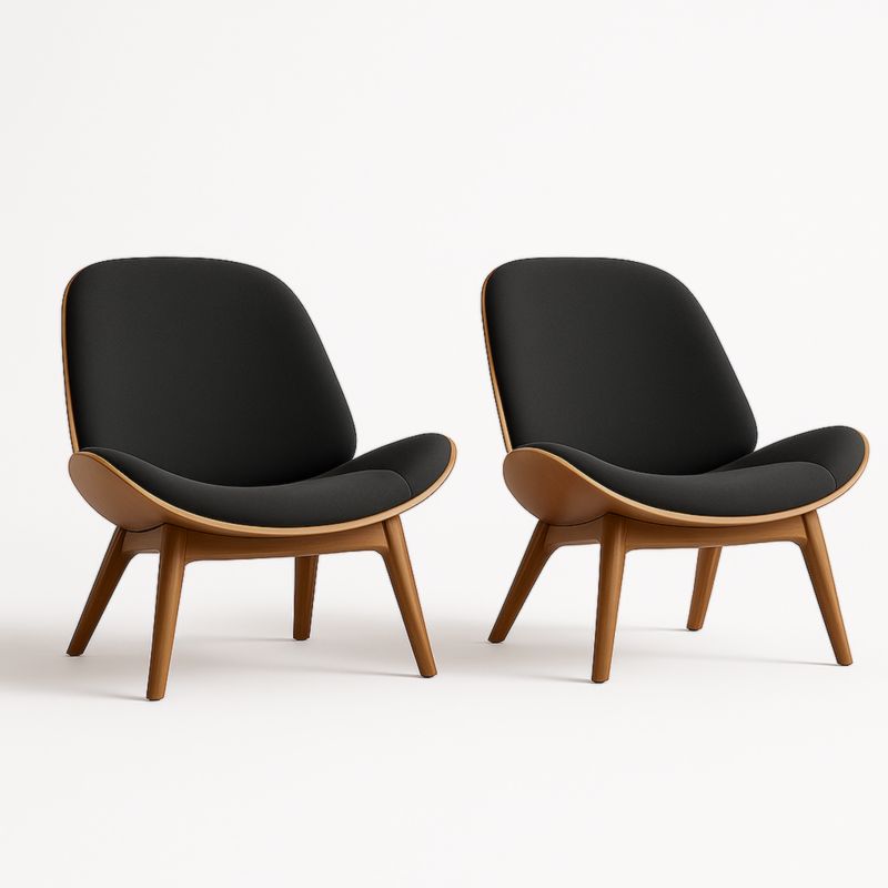 Lot de 2 fauteuils en tissu noir et bois massif