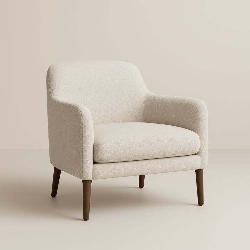 Fauteuil en Tissu Beige avec Pieds en Bois