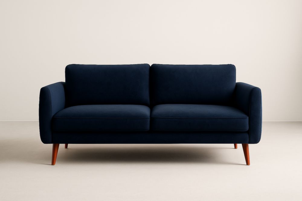 Canapé 2 Places Velours Bleu Pieds Bois
