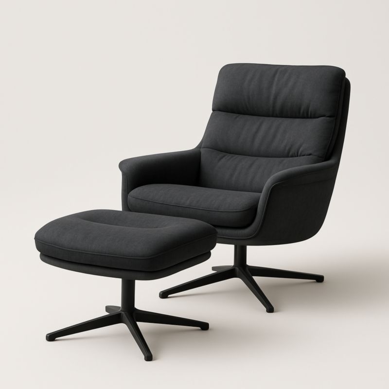 Fauteuil en tissu avec repose-pieds en métal noir