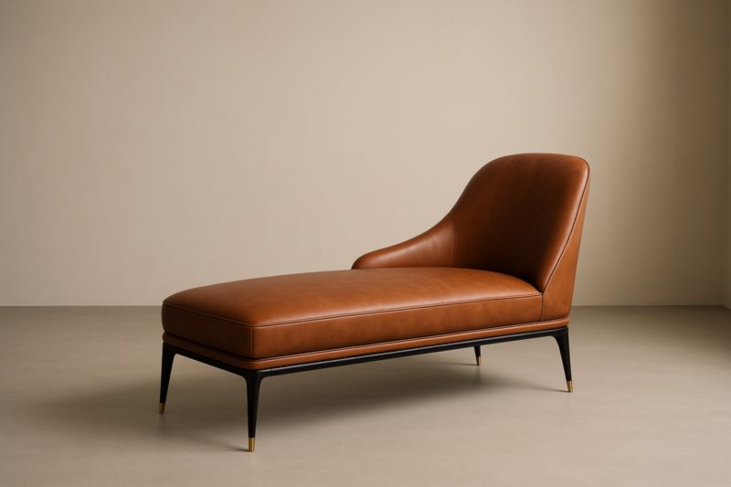 Chaise Longue Cuir Marron Structure Métal 180×80×85cm