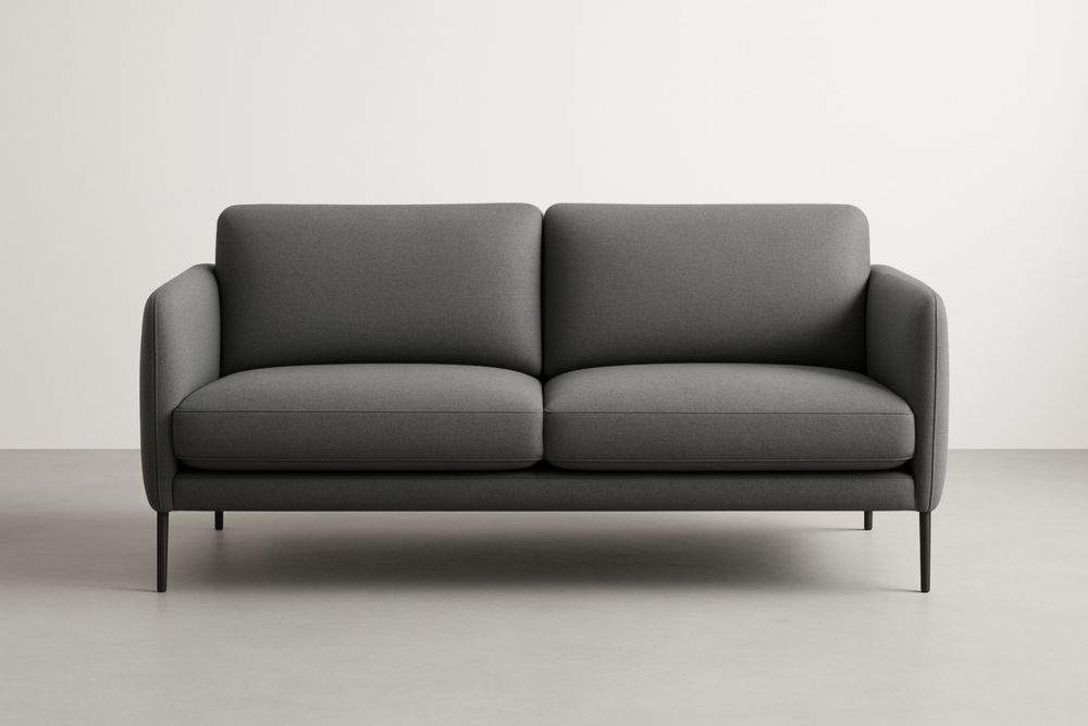 Canapé 2 places gris foncé tissu polyester pieds métal