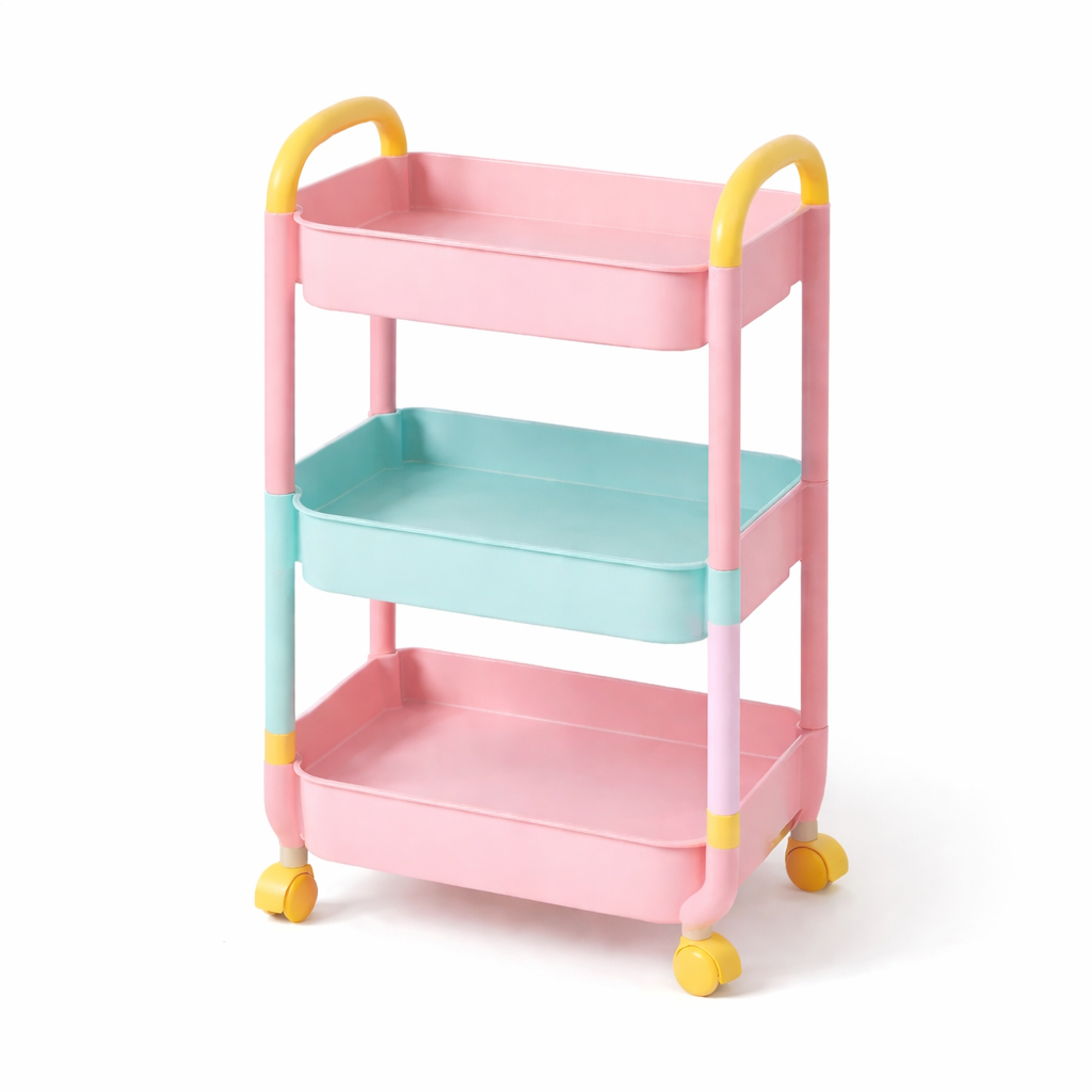 Three-Tier Rolling Cart in Pastel Colours