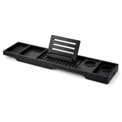 Black Bathtub Tray with Adjustable Book Rest and Dual Cup Holders-pureoakliving
