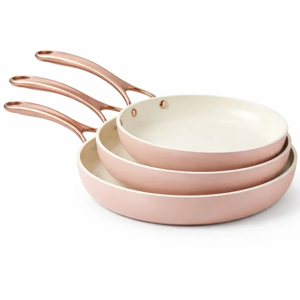 Pink Ceramic Non-Stick Frying Pan Set with Metal Handles-pureoakliving