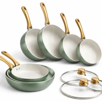 Green Ceramic Non-Stick Frying Pan Set with Glass Lids-pureoakliving