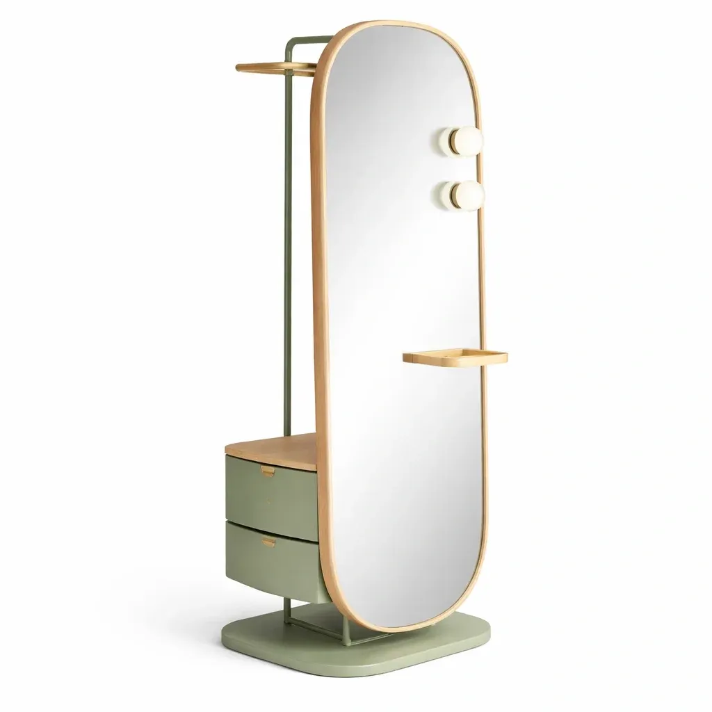 Freestanding Dressing Mirror with Storage Drawers-pureoakliving
