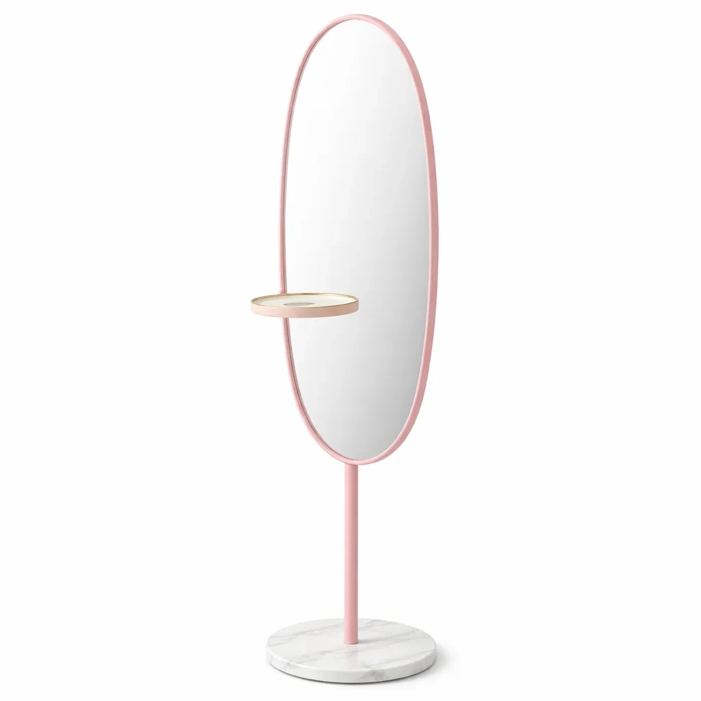 Oval Freestanding Floor Mirror with Marble Base-pureoakliving