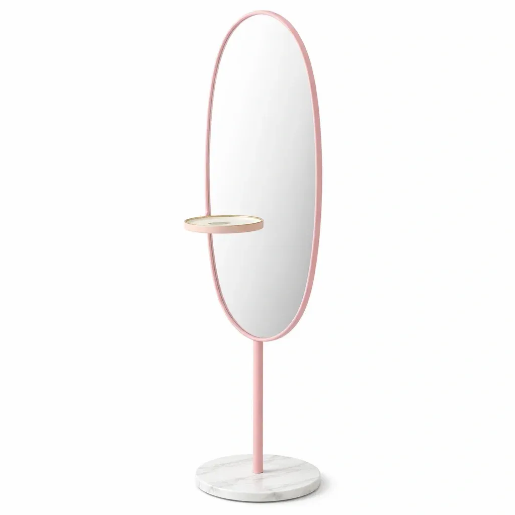 Oval Freestanding Floor Mirror with Marble Base-pureoakliving