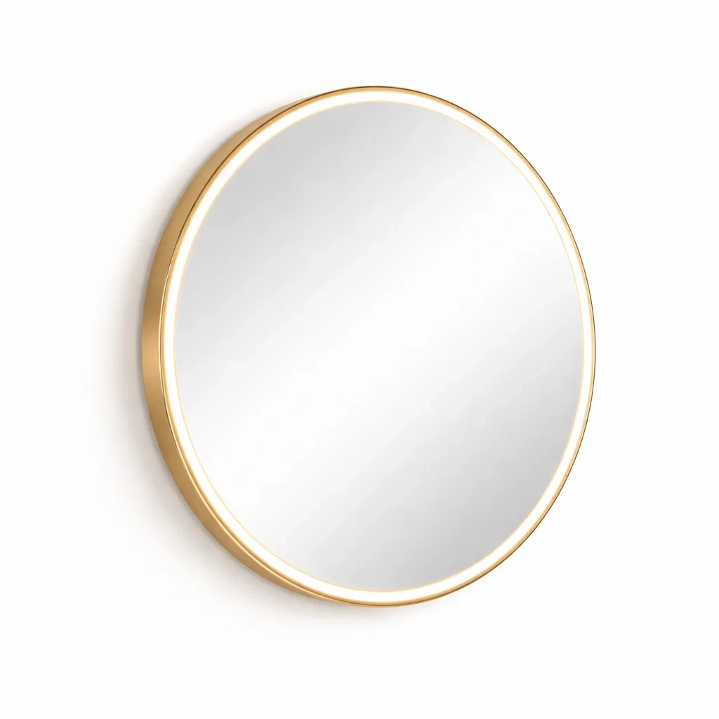 Round Wall Mirror with Gold Metal Frame-pureoakliving