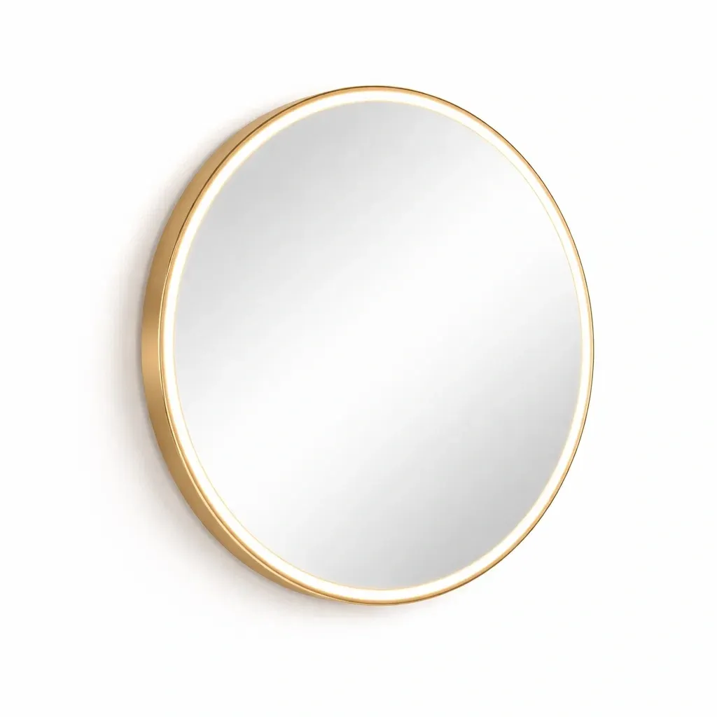 Round Wall Mirror with Gold Metal Frame-pureoakliving