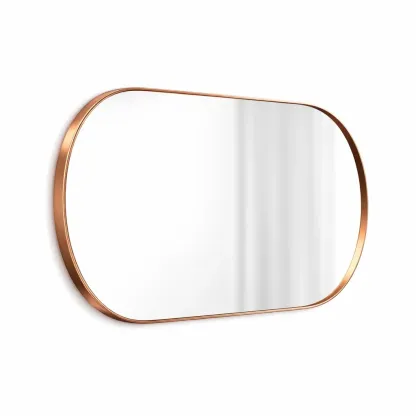 Horizontal Oval Wall Mirror with Metal Frame-pureoakliving