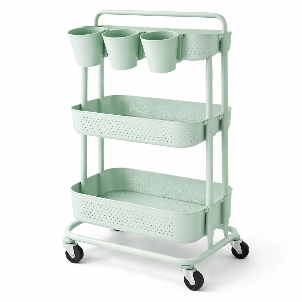 Three-Tier Utility Cart with Hanging Cups-pureoakliving