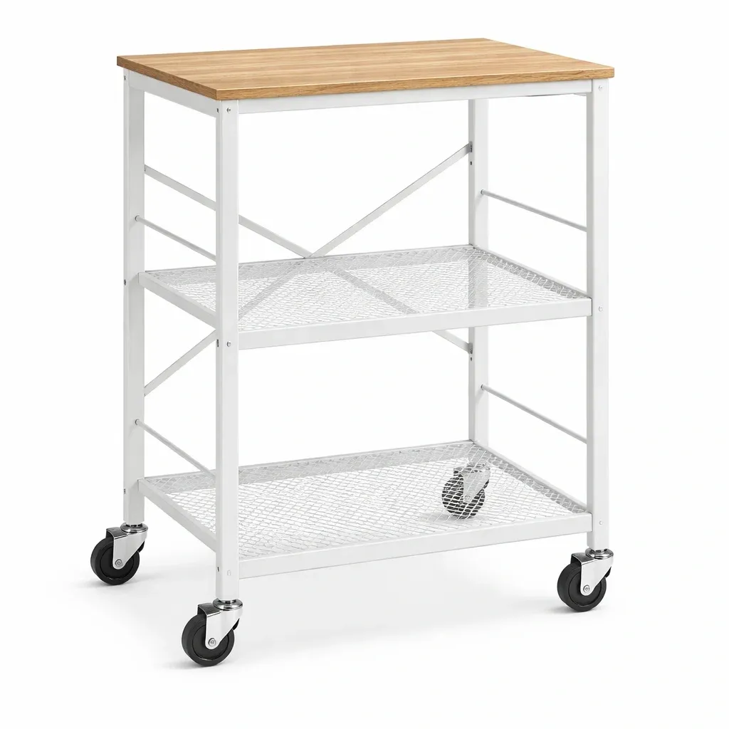 Kitchen Storage Trolley with Wooden Top-pureoakliving