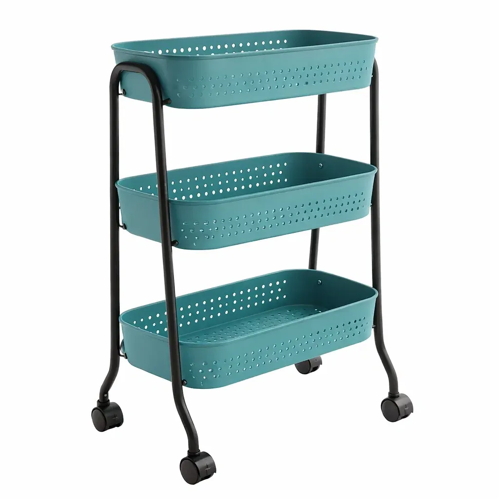 Three-Tier Metal Storage Cart with Black Frame-pureoakliving