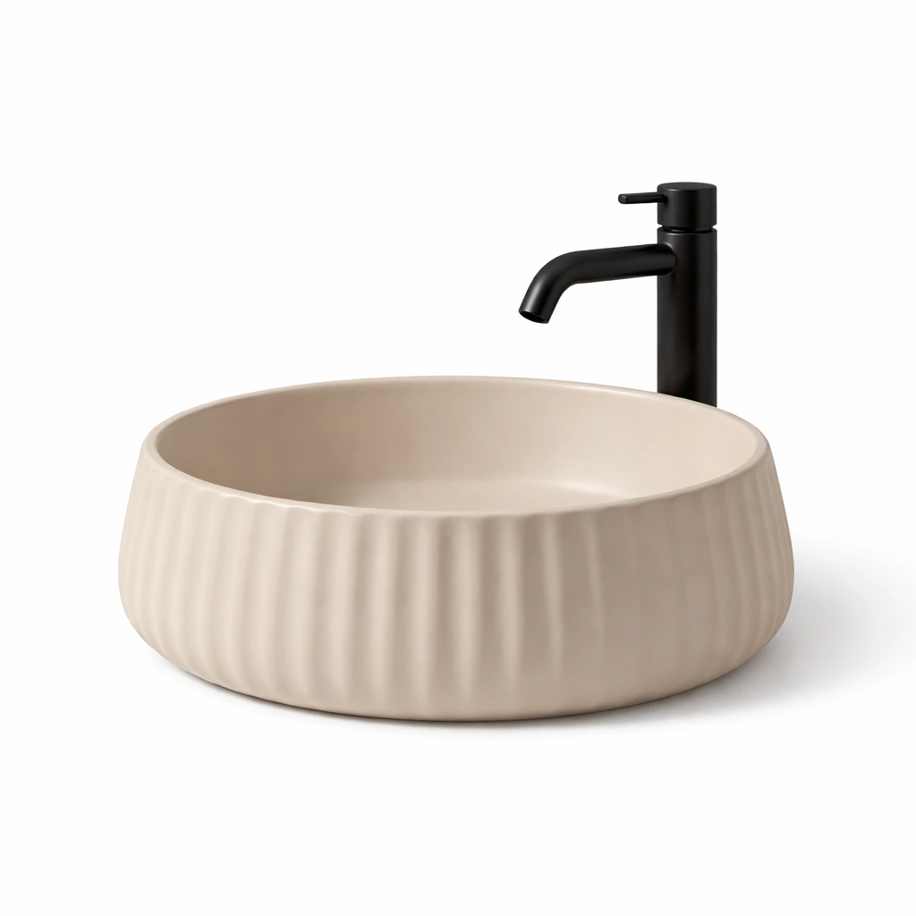 Ribbed Round Ceramic Wash Bowl-pureoakliving