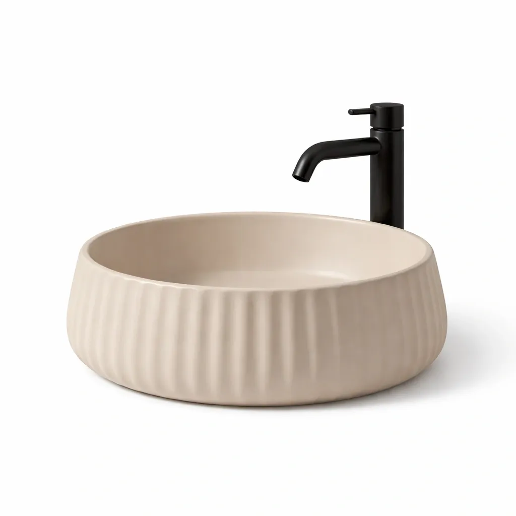 Ribbed Round Ceramic Wash Bowl-pureoakliving