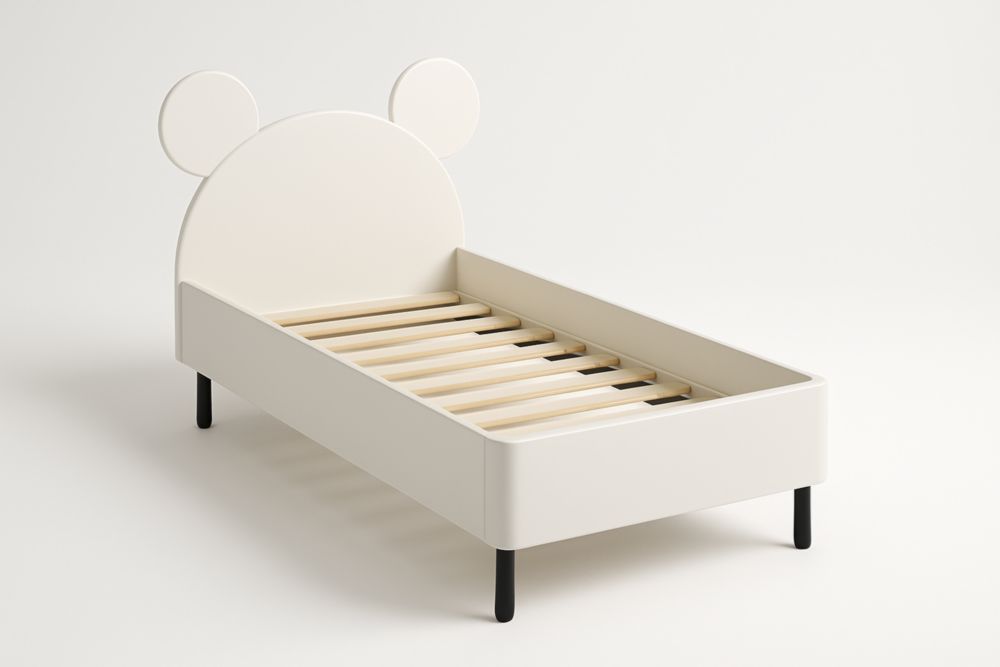 Letto per Bambini in Legno MDF Bianco con Schienale a Forma di Orsetto 200x90 cm