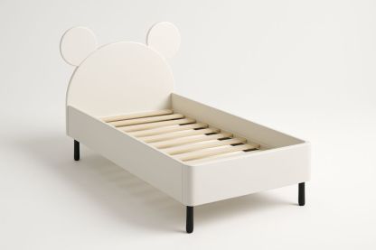 Letto per Bambini in Legno MDF Bianco con Schienale a Forma di Orsetto 200x90 cm