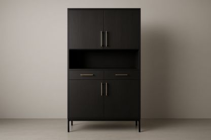 Mobile contenitore in MDF scuro con maniglie in alluminio