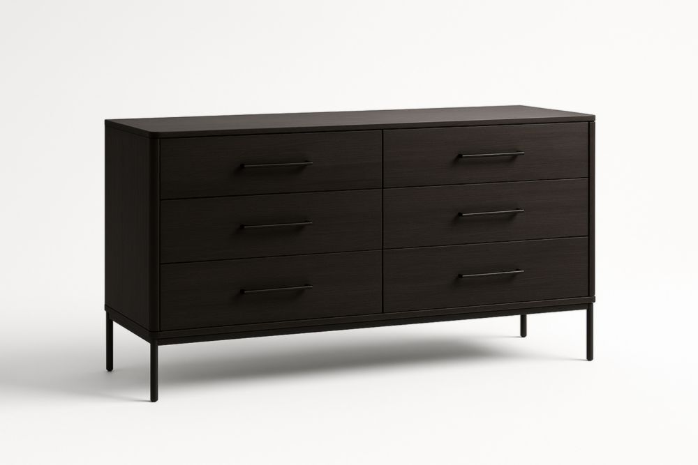Cassettiera a Sei Cassetti in Legno e Metallo Nero