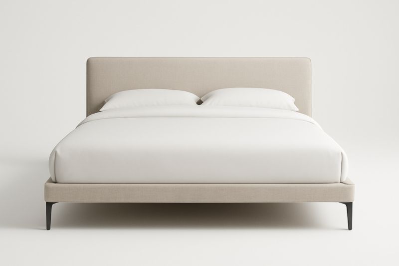 Letto matrimoniale in tessuto poliestere beige con gambe in acciaio