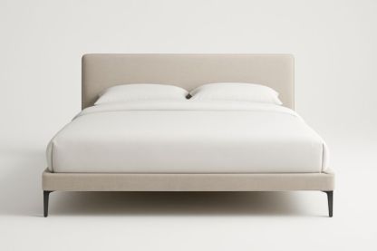 Letto matrimoniale in tessuto poliestere beige con gambe in acciaio