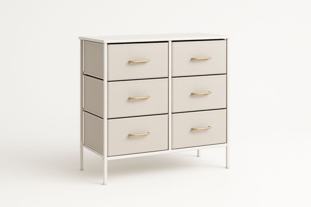 Cassettiera con 6 Cassetti Metallo e Tessuto Beige 75x30x80cm