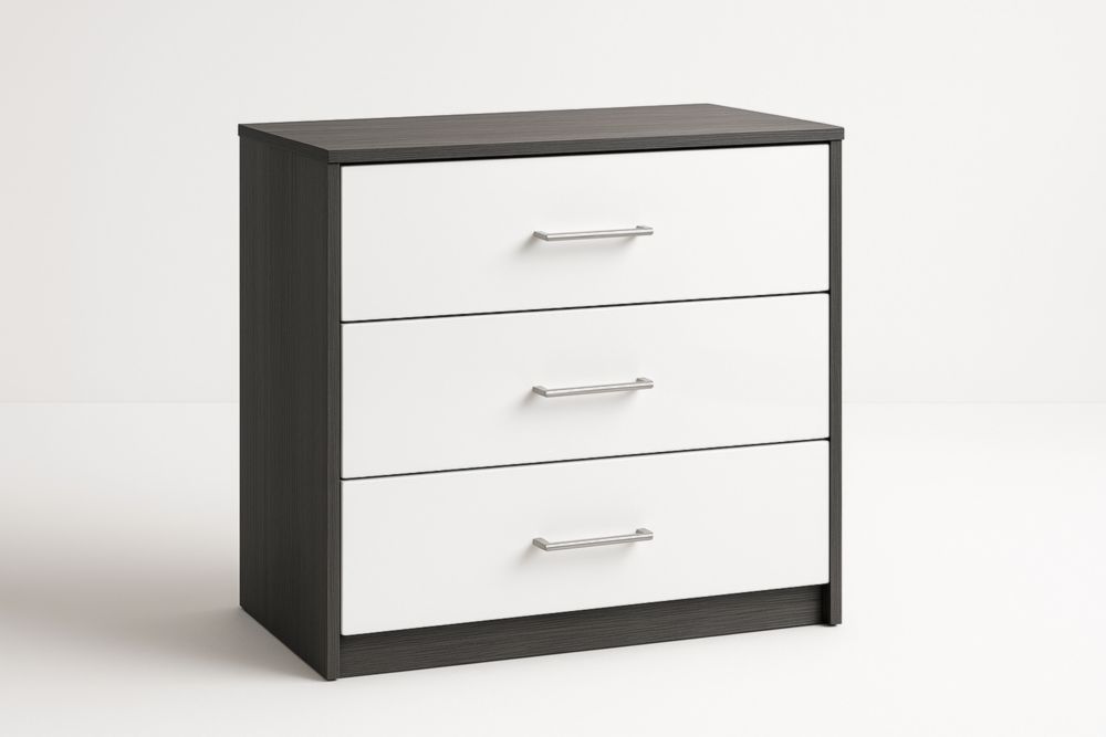 Cassettiera in Legno con 3 Cassetti Nero e Bianco