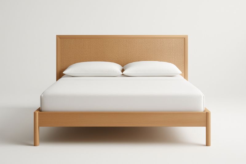 Letto matrimoniale in legno e rattan