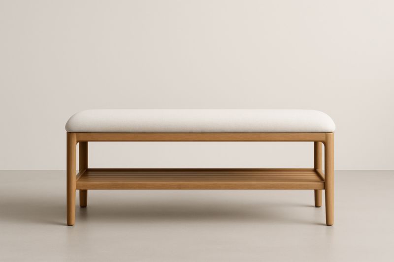 Panca in Legno Massello con Rivestimento in Cotone Bianco 120x45x45 cm(Lu×L×H)