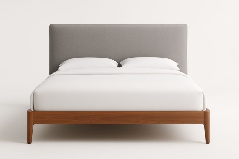 Letto Matrimoniale in Legno e Tessuto Grigio in Poliestere