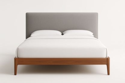 Letto Matrimoniale in Legno e Tessuto Grigio in Poliestere