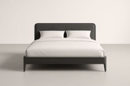 Letto matrimoniale in pelle sintetica e legno massello Nero