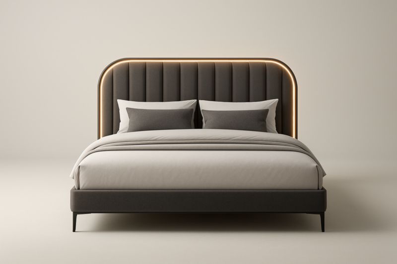 Letto matrimoniale in tessuto poliestere con LED grigio scuro 200x180 cm(Lu×L)