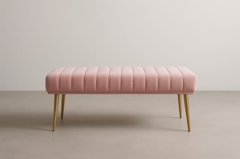 Panca in Tessuto Vellutato Rosa con Gambe in Acciaio