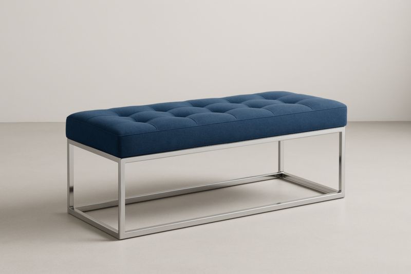 Panca rettangolare in tessuto poliestere blu con base in acciaio inossidabile