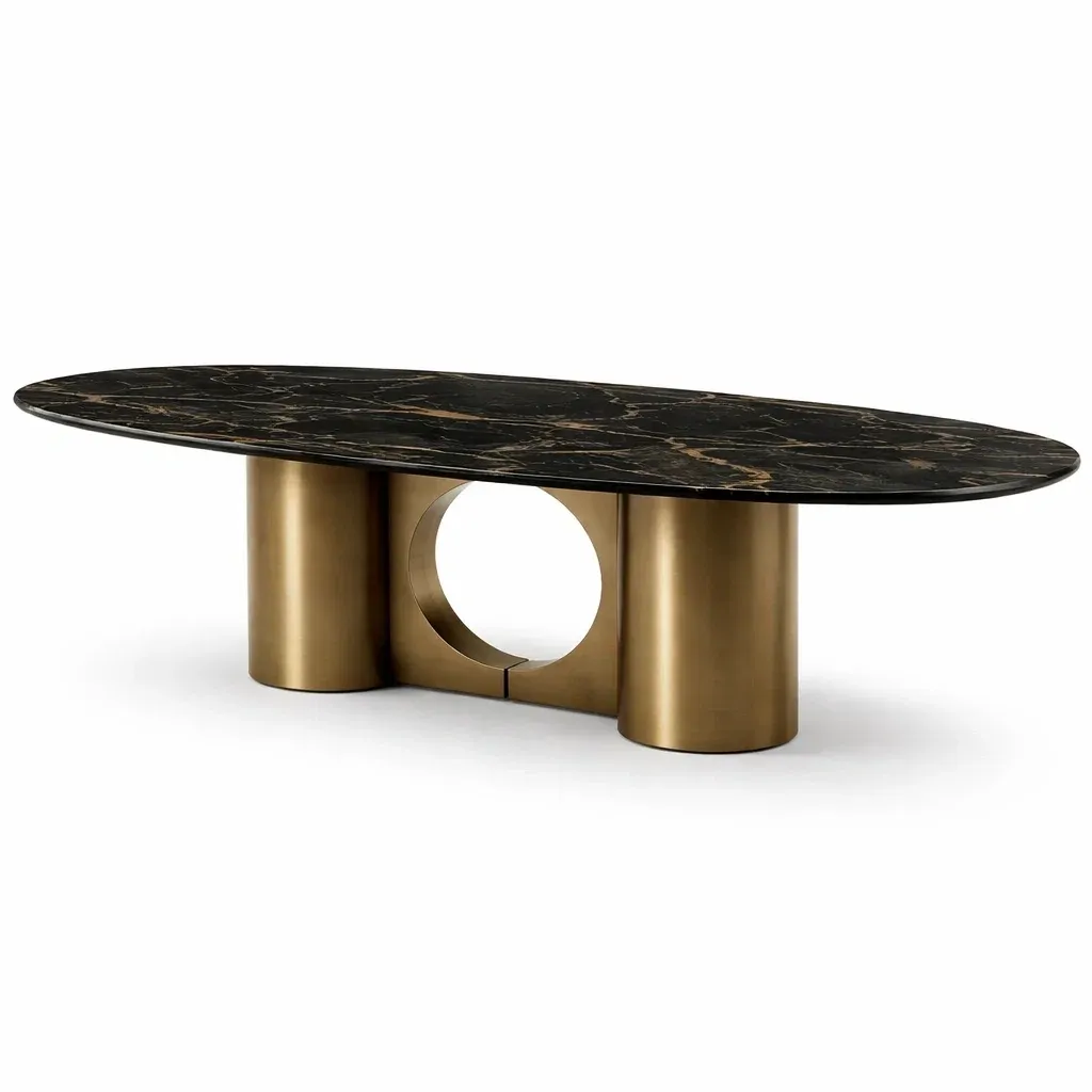 Oval Marble Top Conference Table with Metal Base-urbanwoodhome