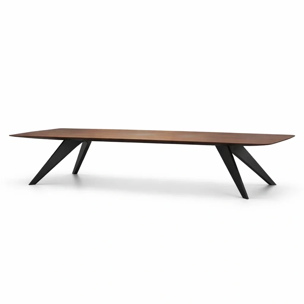 Long Rectangular Wooden Conference Table with Black Metal Legs-urbanwoodhome