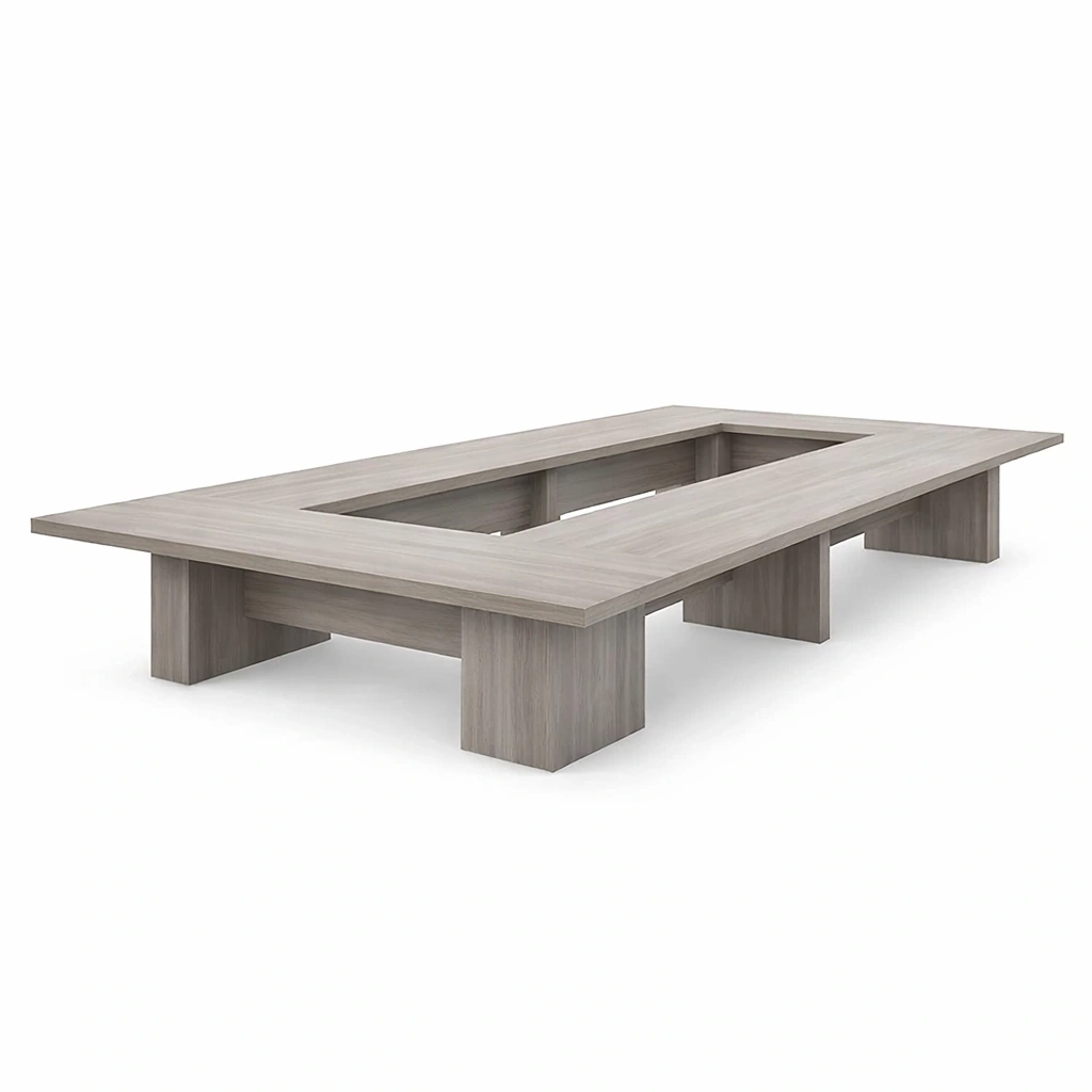 Low Profile Square Wooden Meeting Table with Central Opening-urbanwoodhome