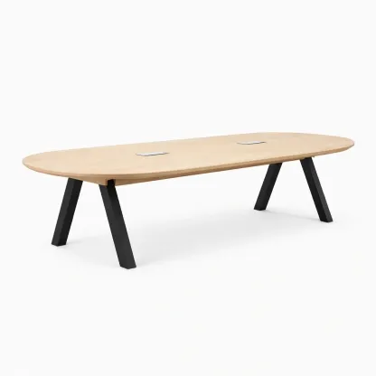 Oval Oak Effect Conference Table with Angled Black Legs-urbanwoodhome