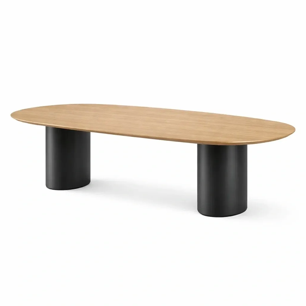 Modern Oval Wooden Table with Dual Cylindrical Bases-urbanwoodhome