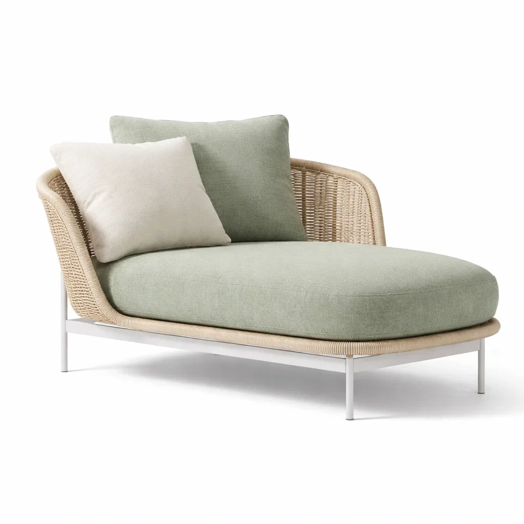 Outdoor Rattan Single Chaise Lounge with Cushioned Seat-urbanwoodhome