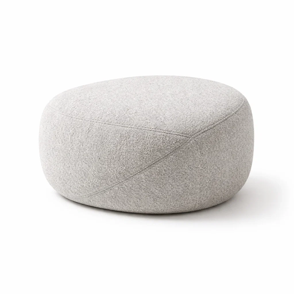Light Grey Round Fabric Pouffe Ottoman for Home Seating-urbanwoodhome