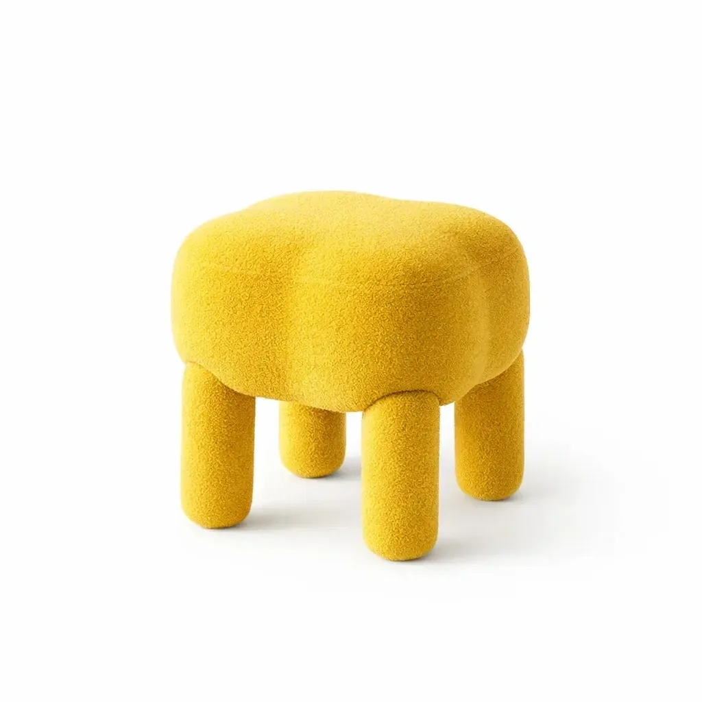 Yellow Upholstered Low Stool with Rounded Legs-urbanwoodhome