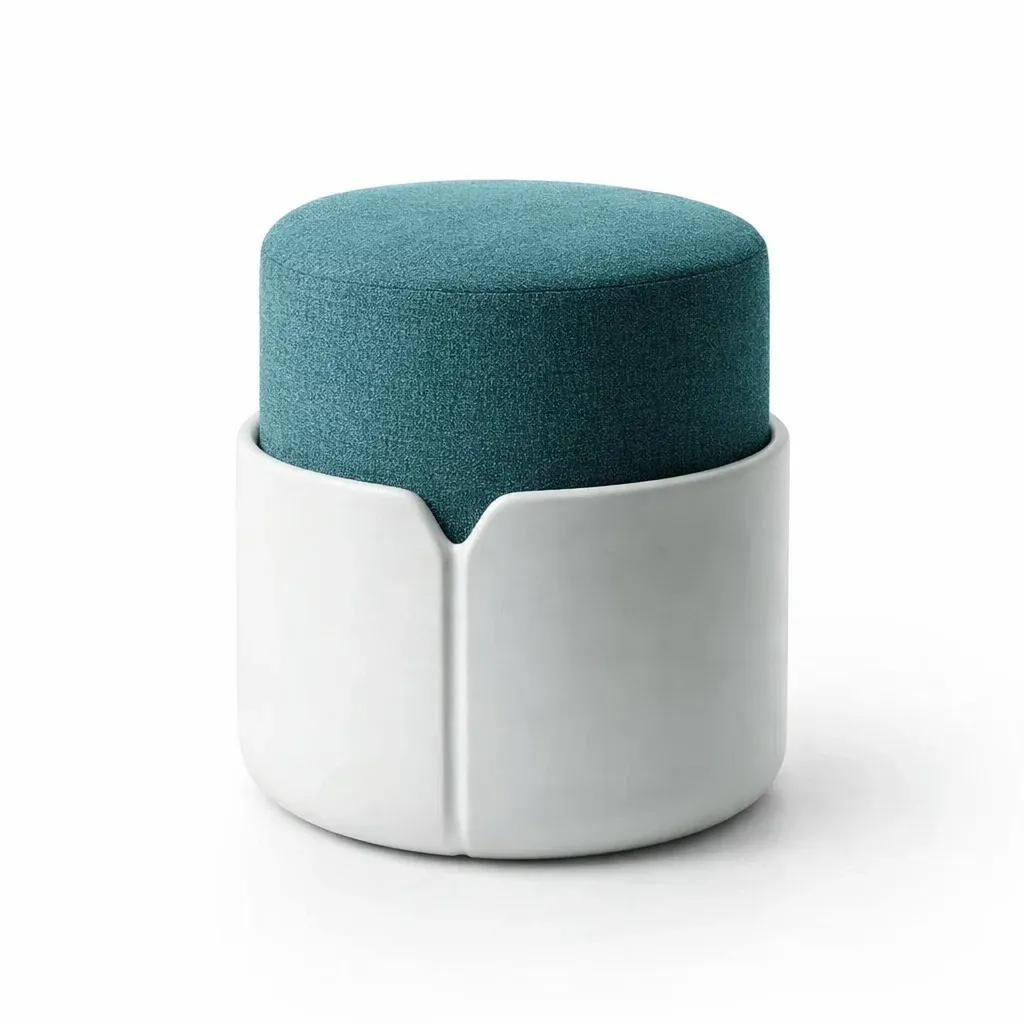Teal Fabric Round Stool with Ceramic Base-urbanwoodhome