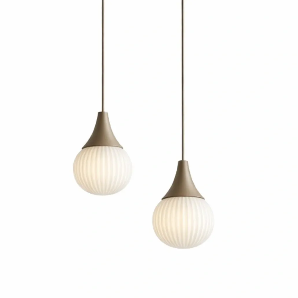 Twin Ribbed Glass Pendant Lights with Fabric Hanging Cords-urbanwoodhome