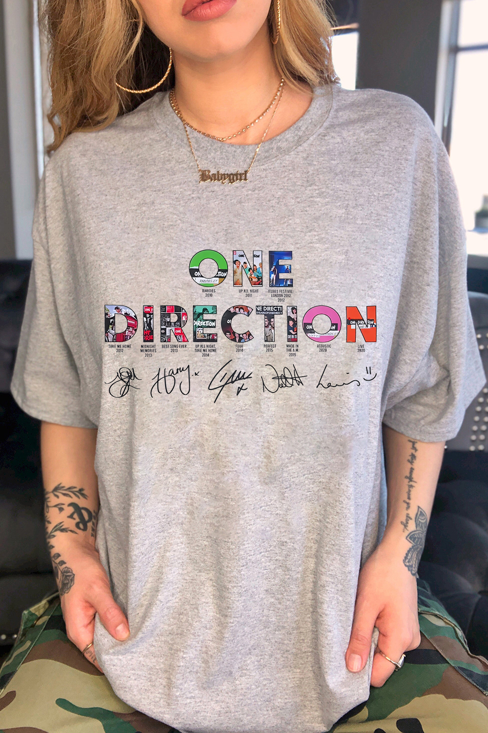 onedirection cartoon letter print t-shirt