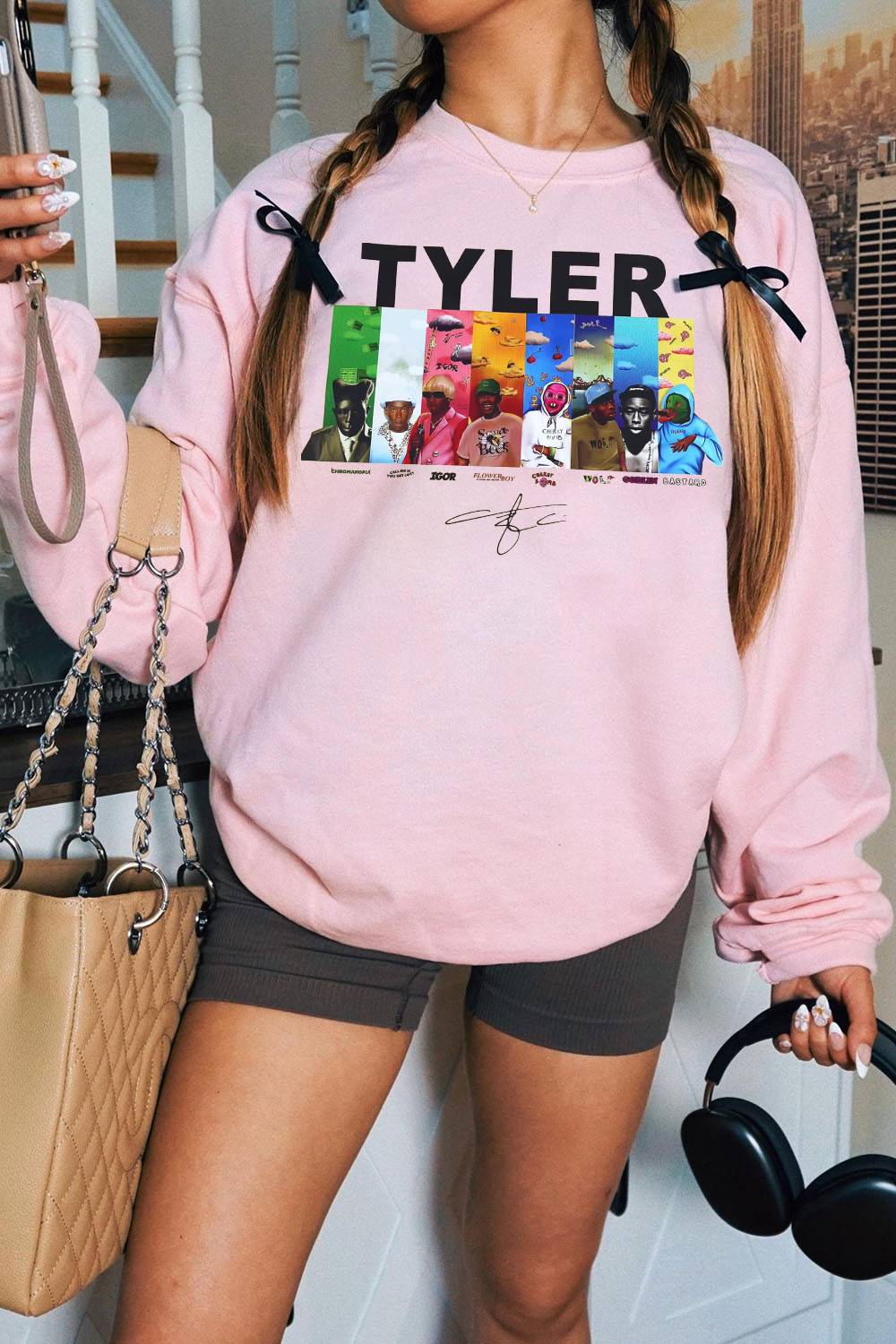 Tyler cartoon print round neck women's sweatshirt