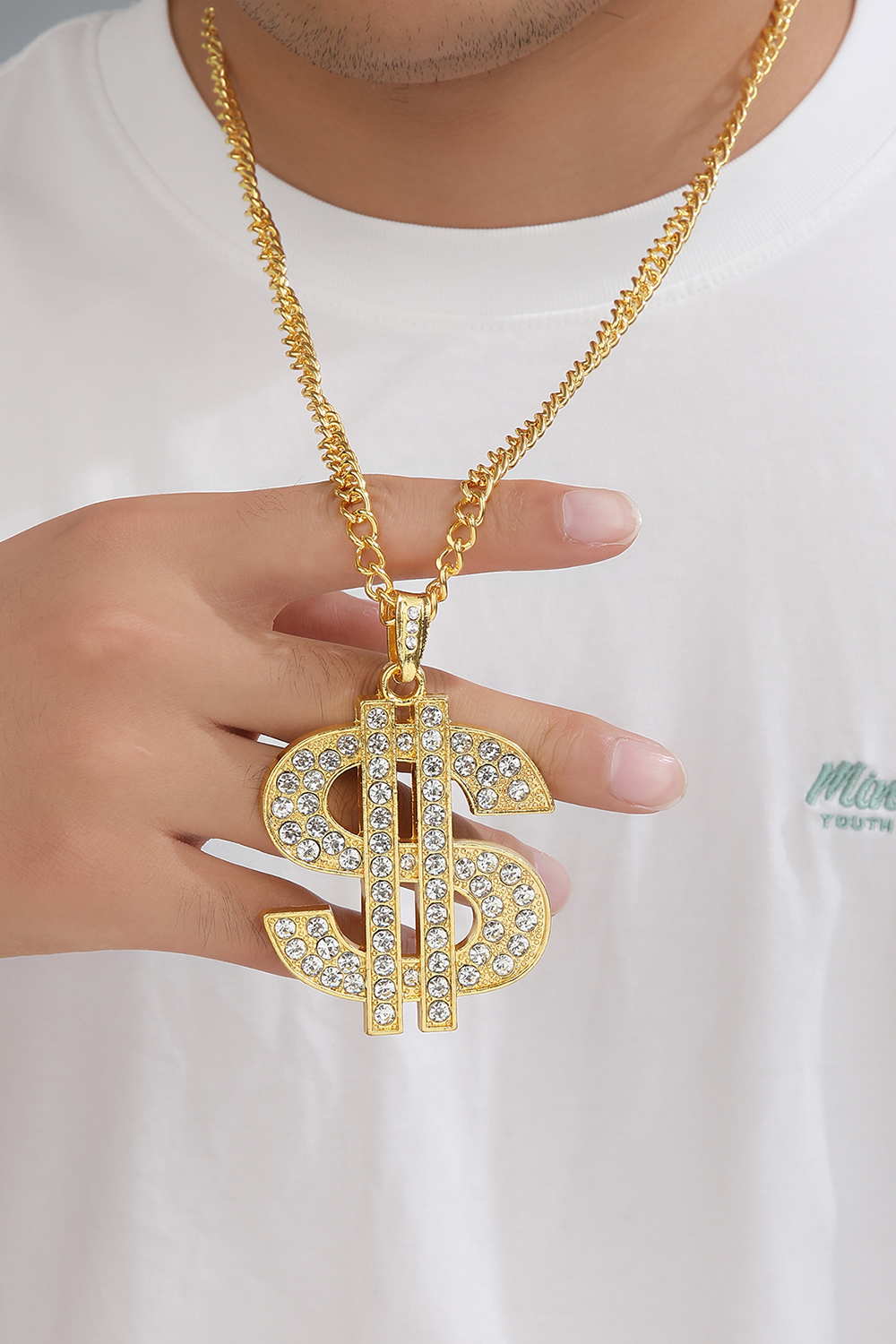 US Dollar Symbol Necklace With Alloy Diamond-Set Chain